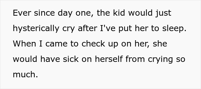 Babysitter describes a crying baby who would get sick from crying, highlighting the parents gaslighting. Babysitter describes a crying baby who would get sick from crying, highlighting the parents gaslighting.