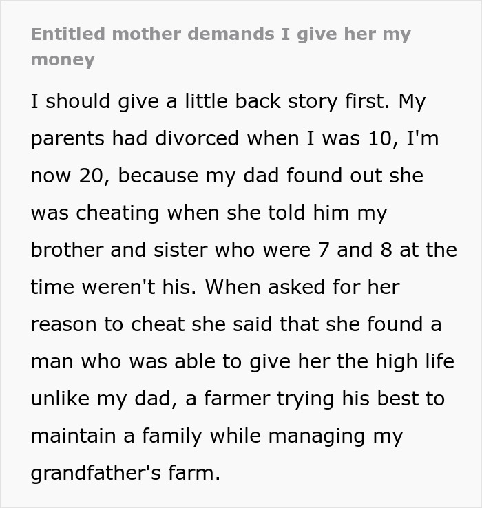 Mom Insults Her Abandoned Son, Then Has The Nerve To Try And Dig Her Claws Into His Inheritance Mom Insults Her Abandoned Son, Then Has The Nerve To Try And Dig Her Claws Into His Inheritance