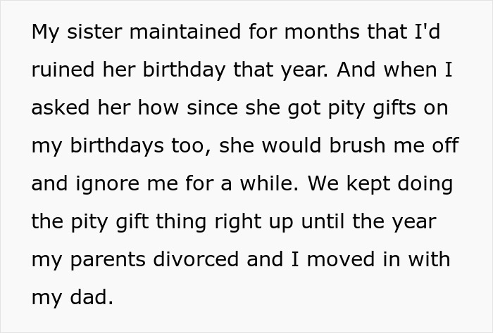A screenshot of text about a spoiled sister holding a grudge for months, being her brother's nightmare until parents divorced. A screenshot of text about a spoiled sister holding a grudge for months, being her brother's nightmare until parents divorced.