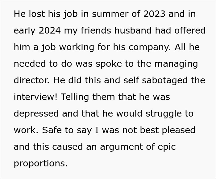 Woman's jobless ex-husband self-sabotaged a job interview, causing an epic argument and ruining her life. Woman's jobless ex-husband self-sabotaged a job interview, causing an epic argument and ruining her life.