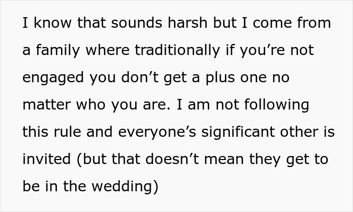 A screenshot from a wedding dispute story, discussing family traditions related to wedding invitations and the in-laws request.