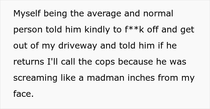 Homeowner fighting back against HOA: an image of text describing a confrontation in a driveway. Homeowner fighting back against HOA: an image of text describing a confrontation in a driveway.