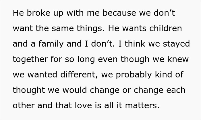 Screenshot of text about a bestie's ex and their reasons for breaking up. Screenshot of text about a bestie's ex and their reasons for breaking up.