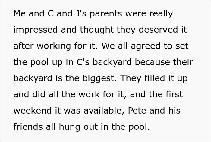 Text about impressed parents and friends enjoying the pool, relating to the denial of pool access controversy. Text about impressed parents and friends enjoying the pool, relating to the denial of pool access controversy.