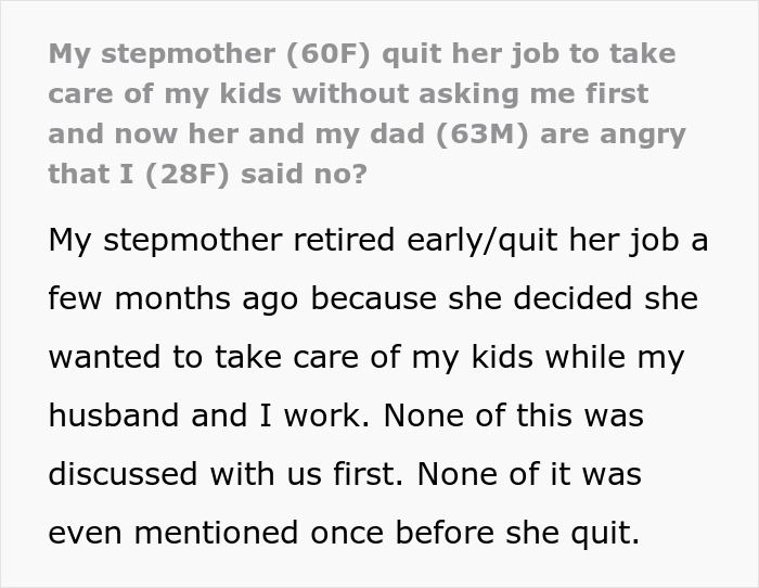 Screenshot of a Reddit post about a woman who retires hoping to experience motherhood through grandkids. Screenshot of a Reddit post about a woman who retires hoping to experience motherhood through grandkids.