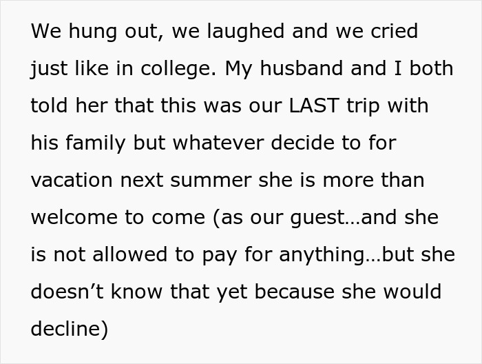 Best friend on family vacation: Woman plans future vacations with best friend, excluding in-laws. Best friend on family vacation: Woman plans future vacations with best friend, excluding in-laws.