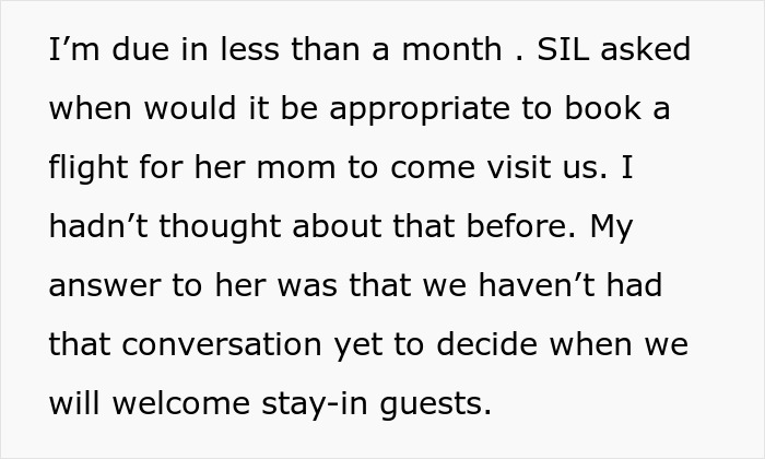 MIL Wants 20 Days With Newborn, Pregnant DIL Says Her Recovery Comes First And Cancels The Visit MIL Wants 20 Days With Newborn, Pregnant DIL Says Her Recovery Comes First And Cancels The Visit
