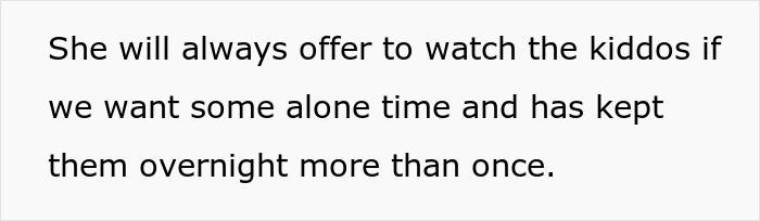 Screenshot of text explaining that the best friend offers to watch kids, supporting the family vacation narrative. Screenshot of text explaining that the best friend offers to watch kids, supporting the family vacation narrative.