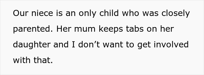 A screenshot of text discussing closely parented niece and not wanting to get involved with her issues regarding family expectations. A screenshot of text discussing closely parented niece and not wanting to get involved with her issues regarding family expectations.