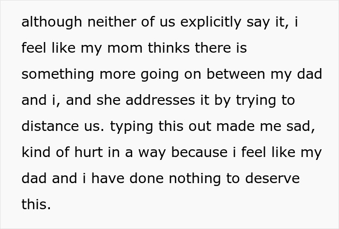 A screenshot of a text describing a woman's mom trying to ruin her father-daughter bond. A screenshot of a text describing a woman's mom trying to ruin her father-daughter bond.