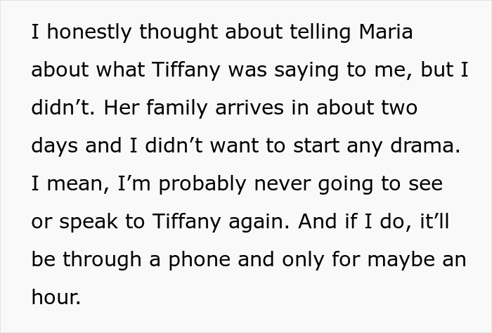 A babysitter decides against telling Maria about the aunt's bullying, avoiding drama.
