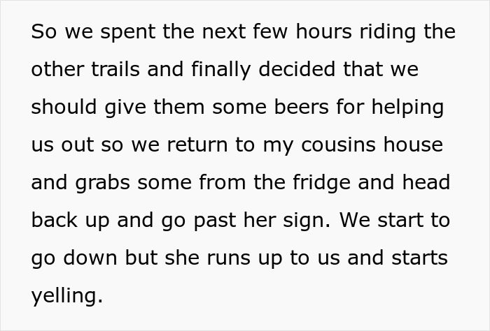 “Karen” Blocks Private Bike Trail Like She Owns The Place, Changes Tune When Actual Owner Appears “Karen” Blocks Private Bike Trail Like She Owns The Place, Changes Tune When Actual Owner Appears
