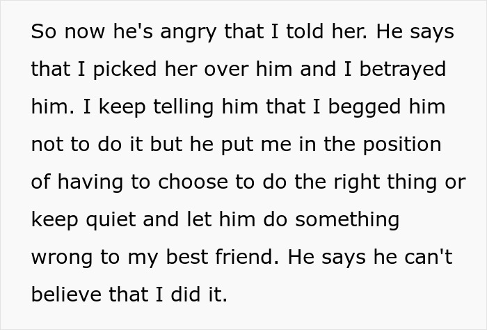 Text about a relationship unraveling as a boyfriend demands his partner choose him over a kind bestie. Text about a relationship unraveling as a boyfriend demands his partner choose him over a kind bestie.