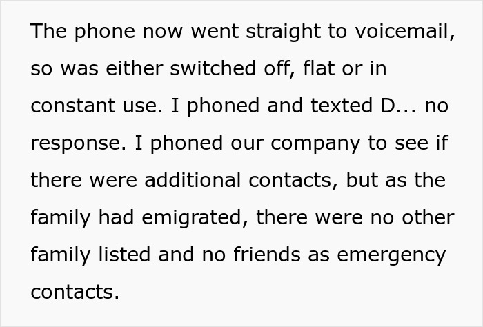 The nanny tried to contact the entitled parent but found no emergency contacts when she was late.