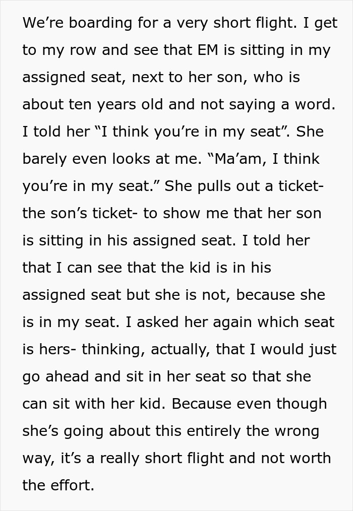 A frustrated woman asks the mom to move from her plane seat, but the mom pretends to ignore her. A frustrated woman asks the mom to move from her plane seat, but the mom pretends to ignore her.
