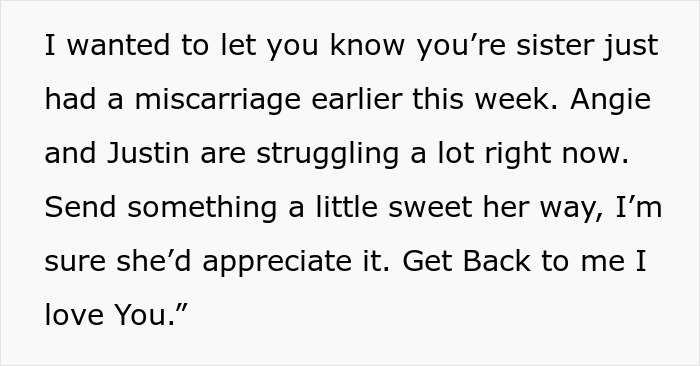Text snippet: woman happy her toxic sis is infertile, showing a text message informing her about her sister's miscarriage and struggle. Text snippet: woman happy her toxic sis is infertile, showing a text message informing her about her sister's miscarriage and struggle.