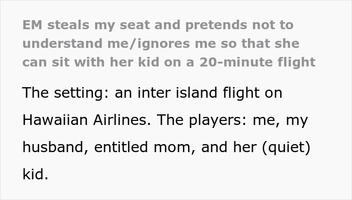 An angry mom ignores the woman about switching plane seats for a short flight. An angry mom ignores the woman about switching plane seats for a short flight.