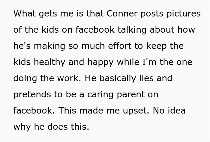 A screenshot showing text about a grieving guy posting pictures of kids on Facebook, acting like a caring parent. A screenshot showing text about a grieving guy posting pictures of kids on Facebook, acting like a caring parent.