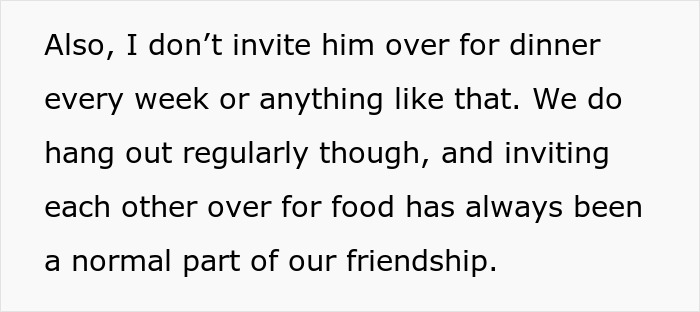 A woman describes her regular friendship with her bestie, including inviting him over for food, separate from her divorce. A woman describes her regular friendship with her bestie, including inviting him over for food, separate from her divorce.
