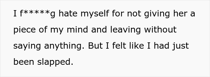 Text snippet showing regret and feeling slapped after a horrible miscommunication.