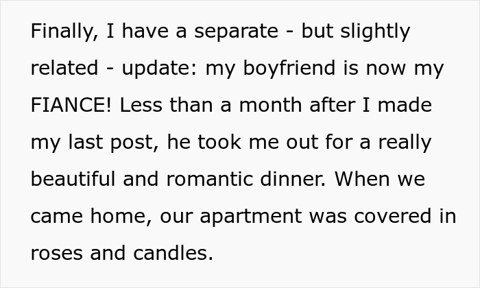 Text announcing a proposal, showing the positive outcome for the girlfriend and boyfriend's relationship.