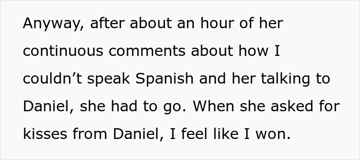 Screenshot of text: babysitter wins against the aunt who tried to bully her with language.
