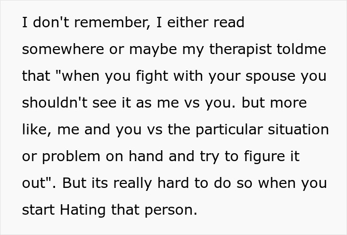 Text regarding a woman trying to leave her son and a therapist's advice on marital conflict vs. hating a person. Text regarding a woman trying to leave her son and a therapist's advice on marital conflict vs. hating a person.