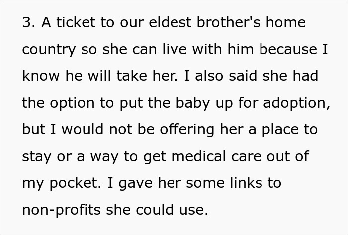 A screenshot of text discussing options for Karen, including living with her brother or adoption for her baby.