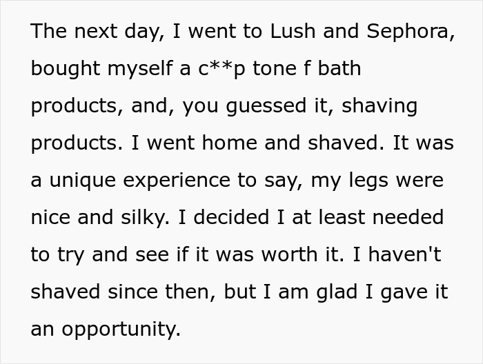 Woman Loses Rose-Tinted Glasses For BF After He Mocks Her Leg Hair Due To His Friends' Comments Woman Loses Rose-Tinted Glasses For BF After He Mocks Her Leg Hair Due To His Friends' Comments
