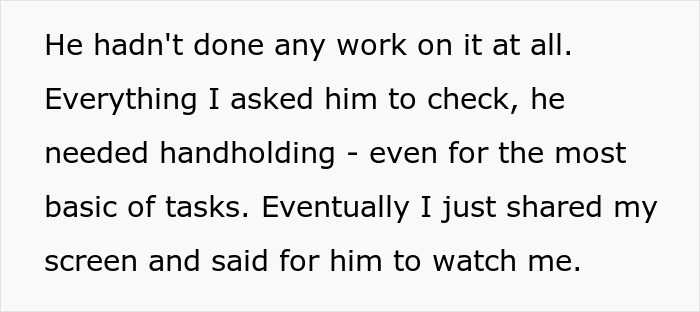 Workplace bully needs constant handholding, unable to do basic tasks; colleague shares screen to guide them. Workplace bully needs constant handholding, unable to do basic tasks; colleague shares screen to guide them.