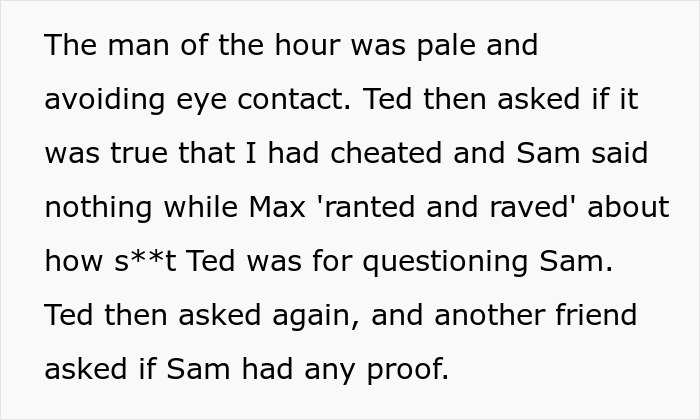 A screenshot of text describing a man playing friends against each other, ex-girlfriend sends receipts. A screenshot of text describing a man playing friends against each other, ex-girlfriend sends receipts.