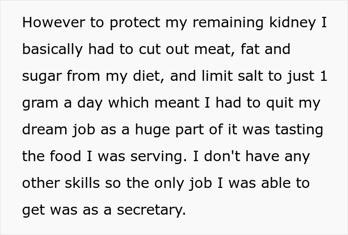 Woman faces a costly price after kidney donation, losing her dream job as a chef due to diet restrictions. Woman faces a costly price after kidney donation, losing her dream job as a chef due to diet restrictions.