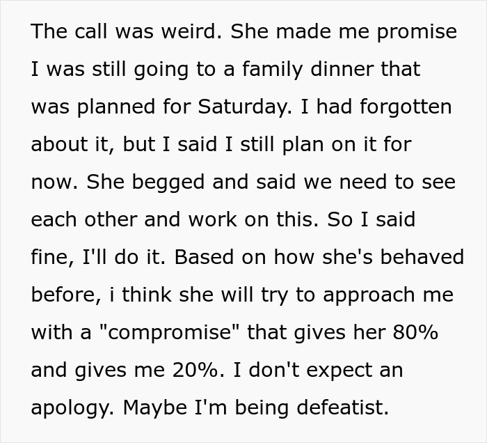 Text detailing a weird call, wedding compromise, and problems with the fiancée. Text detailing a weird call, wedding compromise, and problems with the fiancée.
