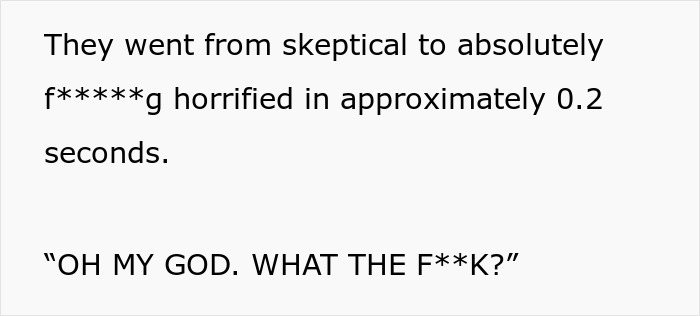 Text: They went from skeptical to horrified in 0.2 seconds. OH MY GOD. WHAT THE F**K?, depicting a reaction to disability.