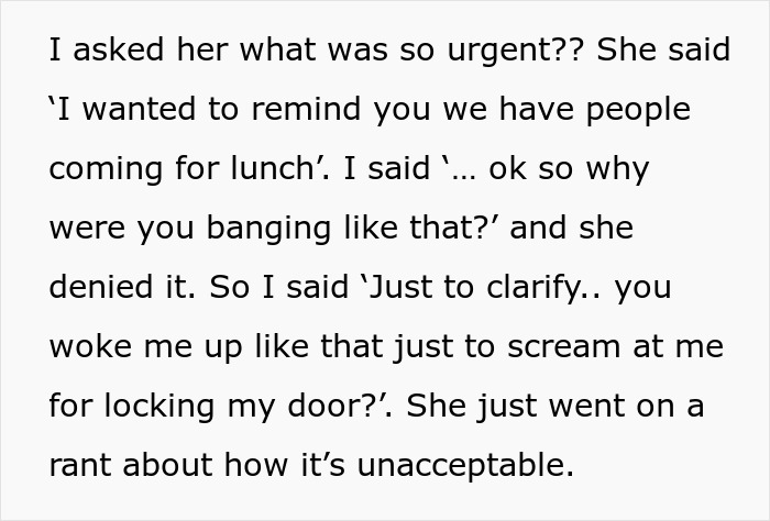 The controlling mom denies banging on her 22YO daughter's door but yells about locking it. The controlling mom denies banging on her 22YO daughter's door but yells about locking it.