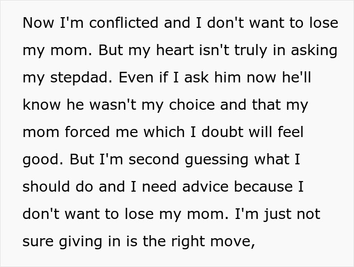 A screenshot of a bride's social media post detailing her conflict regarding her mom's disapproval of her decision not to have her dad or stepdad walk her down the aisle.