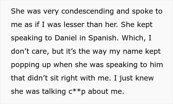 Screenshot of text: babysitter feels bullied as aunt speaks condescendingly in her own language.