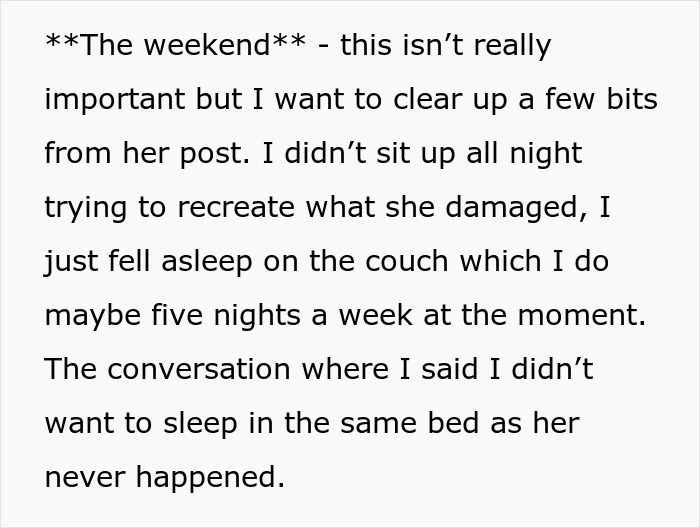 Text clarifying weekend events, including sleeping arrangements and implied boundaries in a guy's house.