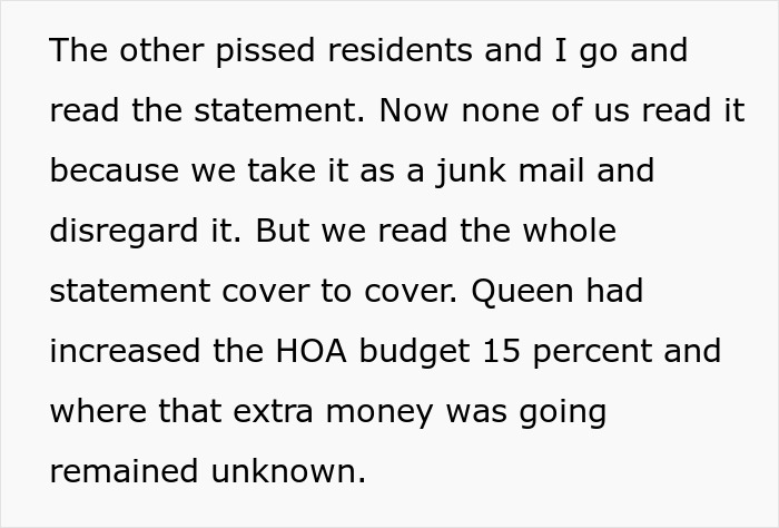 HOA "Queen Karen" Fines Everyone Over Minor Rules, Residents Discover Where Their Extra Dues Went HOA "Queen Karen" Fines Everyone Over Minor Rules, Residents Discover Where Their Extra Dues Went