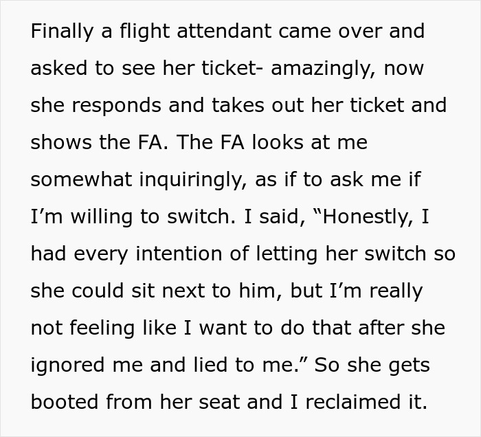 A woman recounts how a flight attendant intervenes after she refuses to switch plane seats with a rude mom. A woman recounts how a flight attendant intervenes after she refuses to switch plane seats with a rude mom.