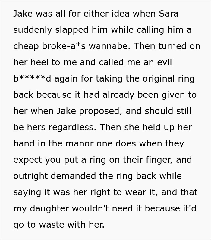 Family heirloom stolen by son to propose, dad accused of ruining son's life, demanding the ring back. Family heirloom stolen by son to propose, dad accused of ruining son's life, demanding the ring back.