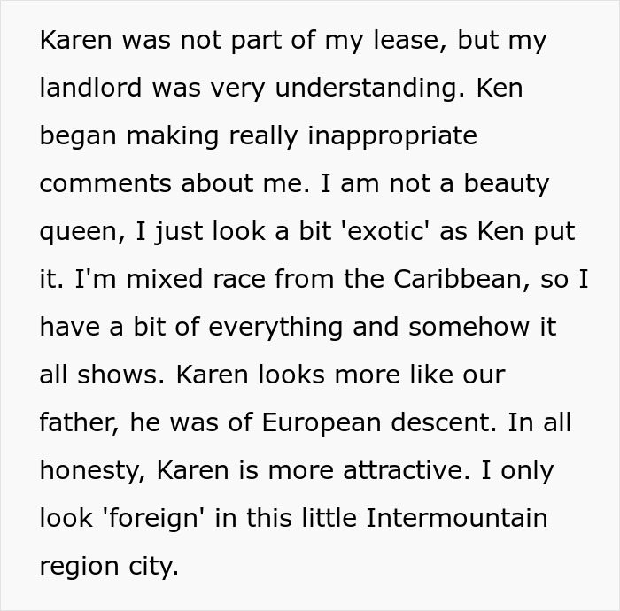 Text detailing a woman's experiences with inappropriate comments, focusing on infertility and her half-sis.