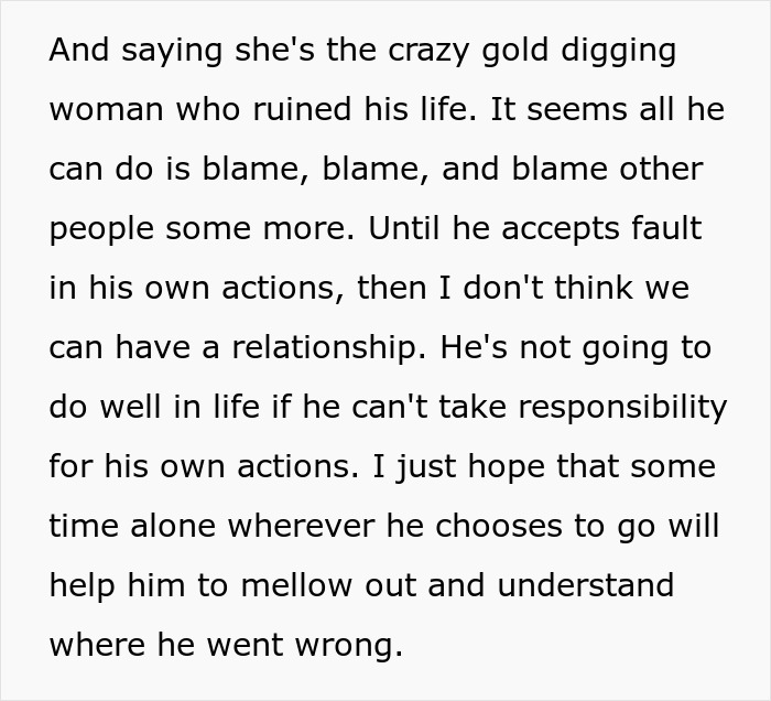 Text describing the son blaming others for his life and his refusal to take responsibility after stealing a family heirloom. Text describing the son blaming others for his life and his refusal to take responsibility after stealing a family heirloom.