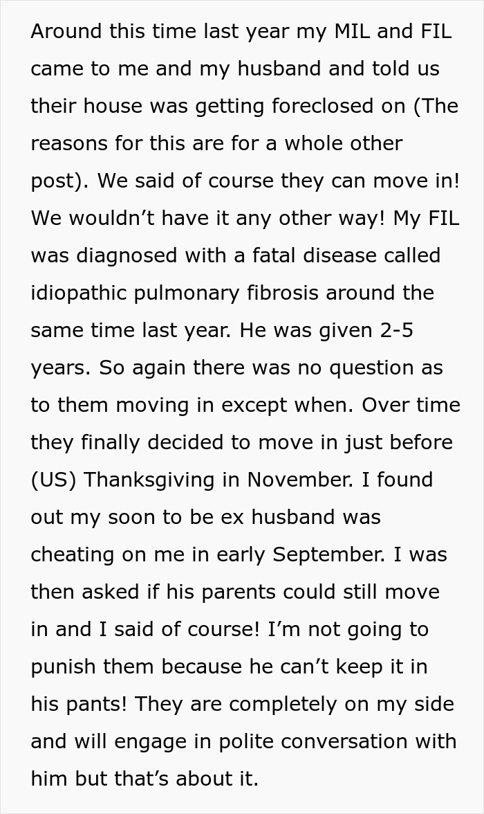 Screenshot of a post explaining the backstory of a cheating husband, his parents, and the wife's struggle. Screenshot of a post explaining the backstory of a cheating husband, his parents, and the wife's struggle.
