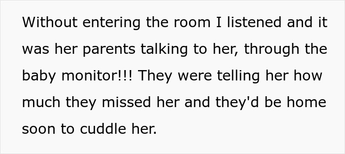 The babysitter discovers parents gaslight her, talking to their crying baby through a baby monitor. The babysitter discovers parents gaslight her, talking to their crying baby through a baby monitor.