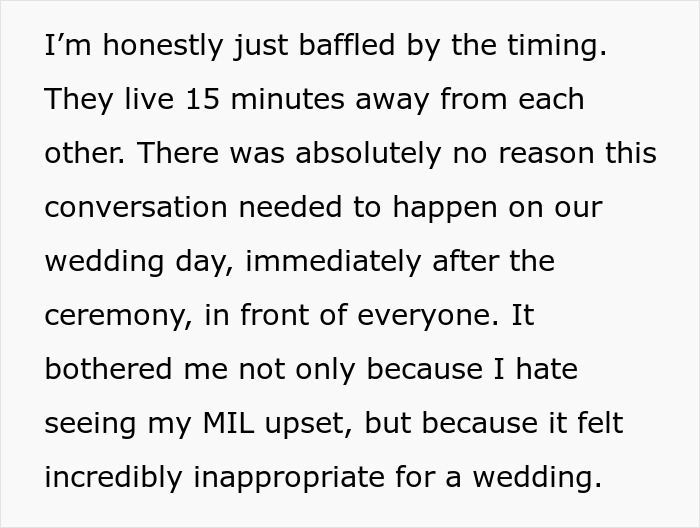 Text expressing bafflement at the timing of an apology for stealing a husband, finding it inappropriate for a wedding. Text expressing bafflement at the timing of an apology for stealing a husband, finding it inappropriate for a wedding.