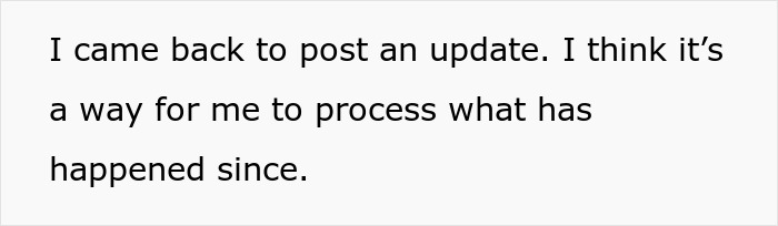 An update post to process events about a husband, neighbor, miscommunication, and a wife checking a baby cam.