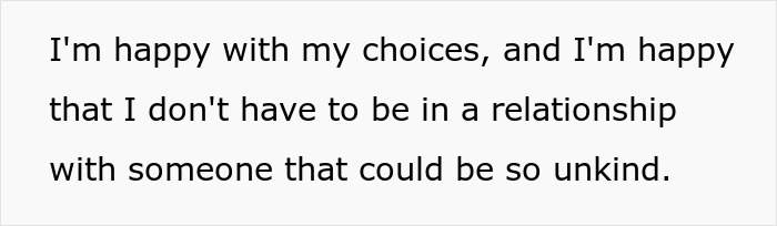 Screenshot of text expressing happiness with her choices and not being in a relationship with an unkind person after her hair dye.