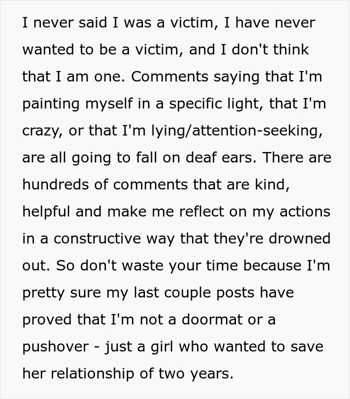 Text explaining not being a victim and reflecting on actions in a relationship where friends were played against each other. Text explaining not being a victim and reflecting on actions in a relationship where friends were played against each other.