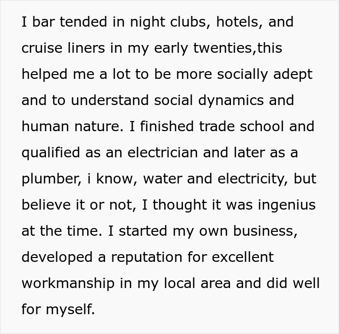 Text about the kid's life after school, becoming an electrician and plumber, starting a business, overcoming being a bully gaslights kid. Text about the kid's life after school, becoming an electrician and plumber, starting a business, overcoming being a bully gaslights kid.